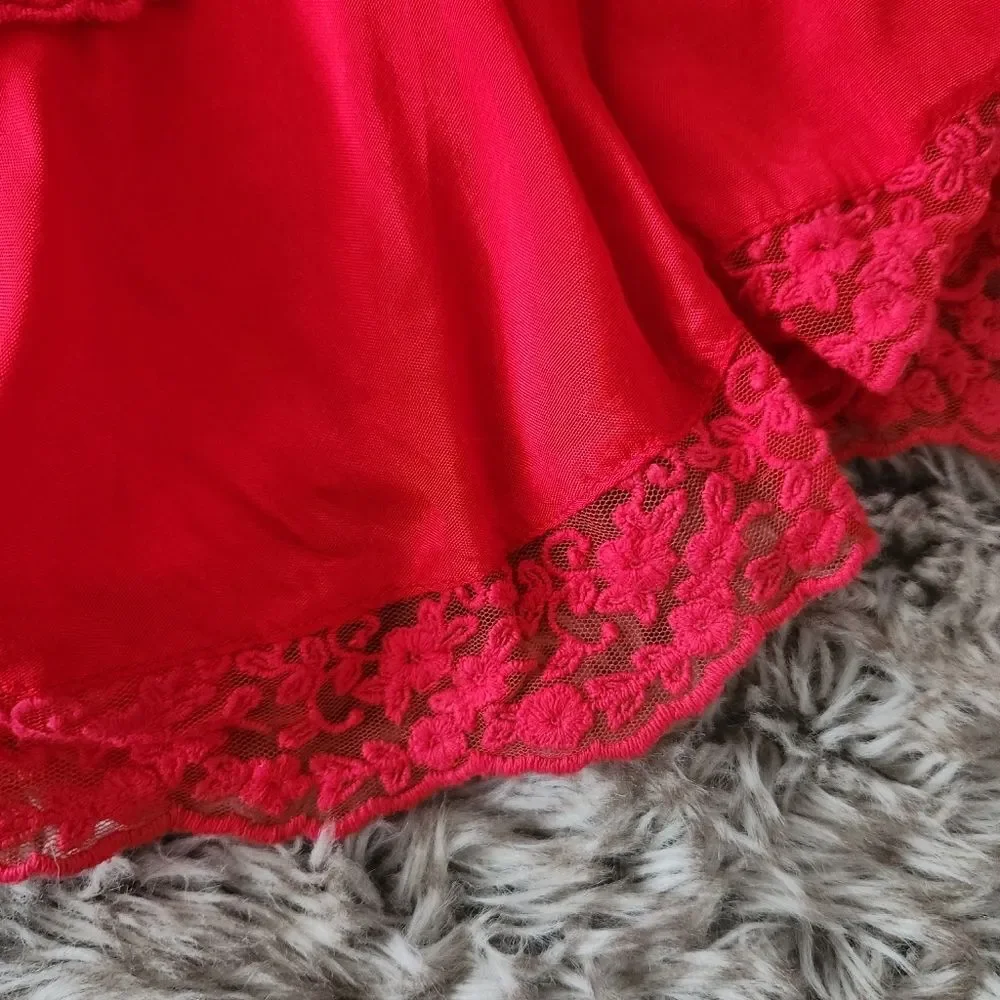 Free People High Risk Red Halter‎ Top Mini Dress Lace Trim Women's Size Small